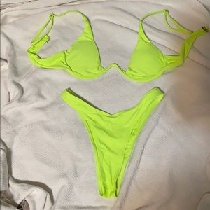 Neon yellow high thigh bikini